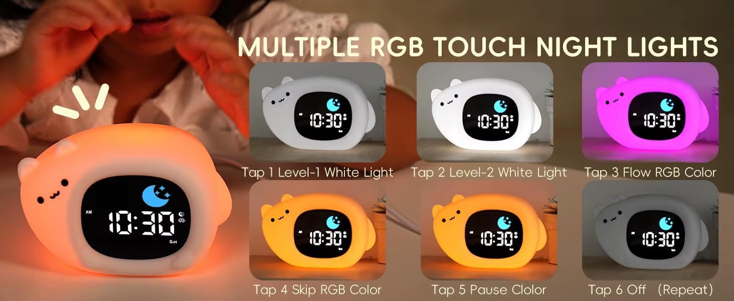 Kids Sleep Training Clock with Night Light and Sounds