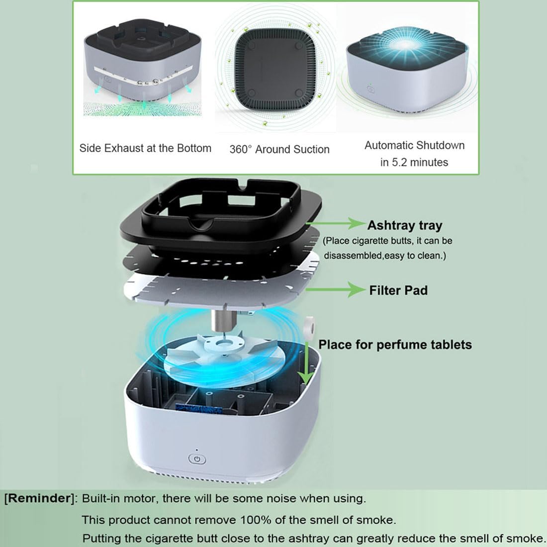 BAORSAPY Smokeless Ashtray 2 in 1 Air Purifier