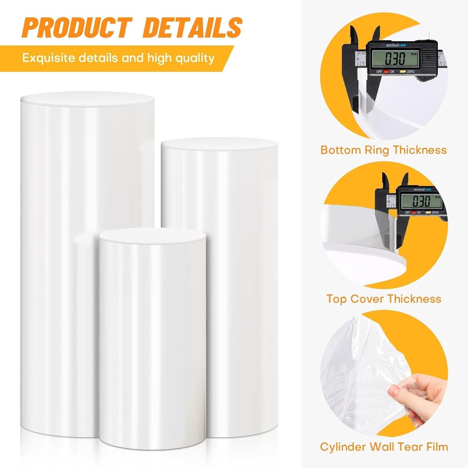 Cylinder Pedestal Stand PVC White 5 PCS Portable Display