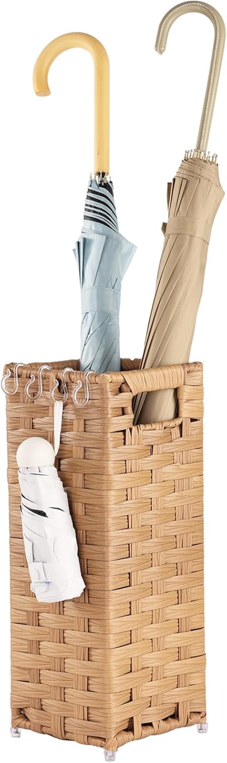 Waohanaz Rattan Umbrella Stand with Drip Tray and 4 Hooks