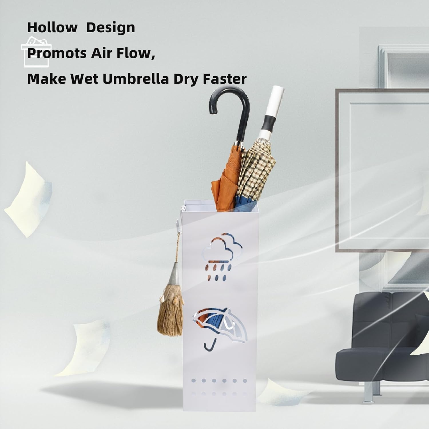 Metal Umbrella Stand for Entryway 6x6x17 Inch White Square Organizer