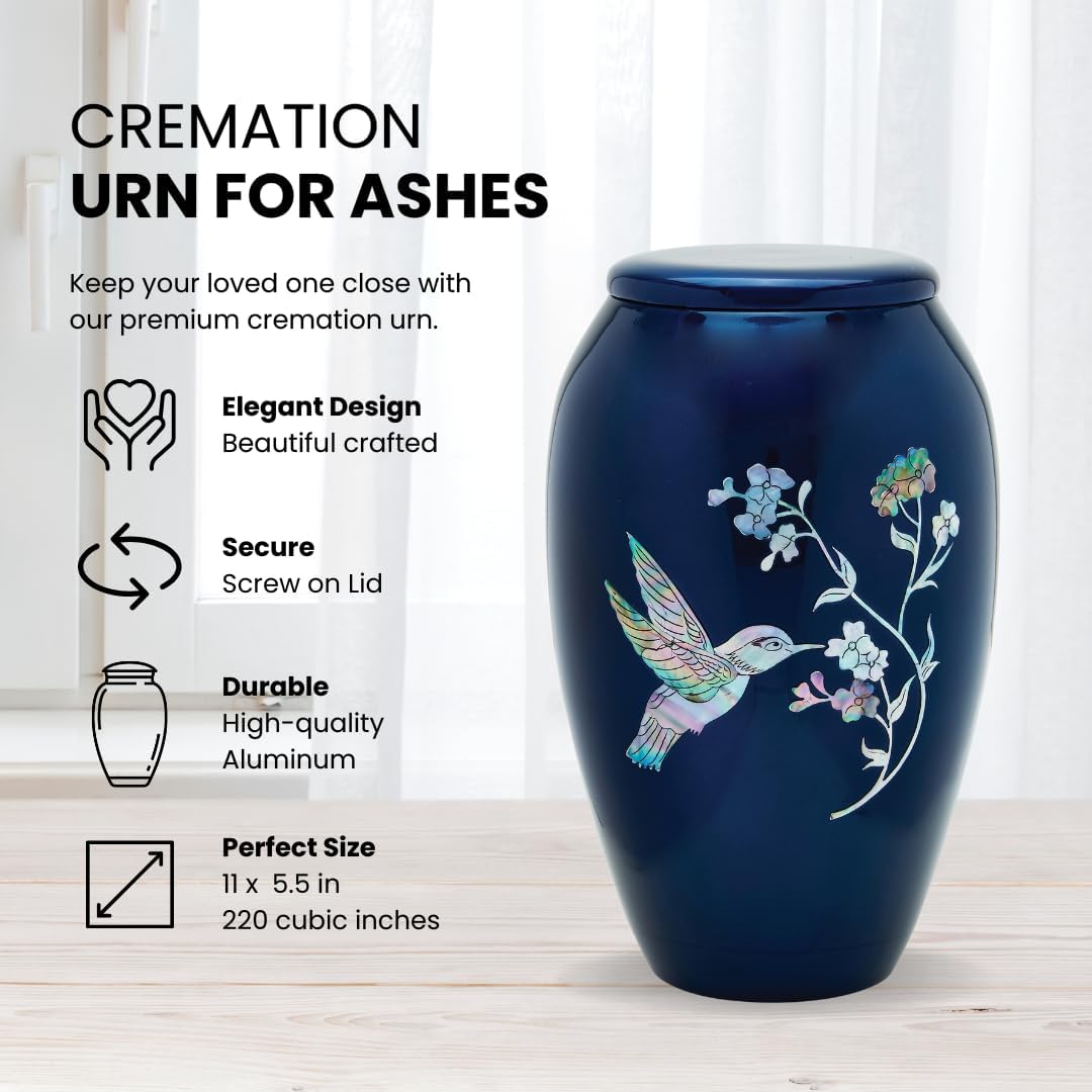 Blue Hummingbird Decorative Urn with Mother of Pearl
