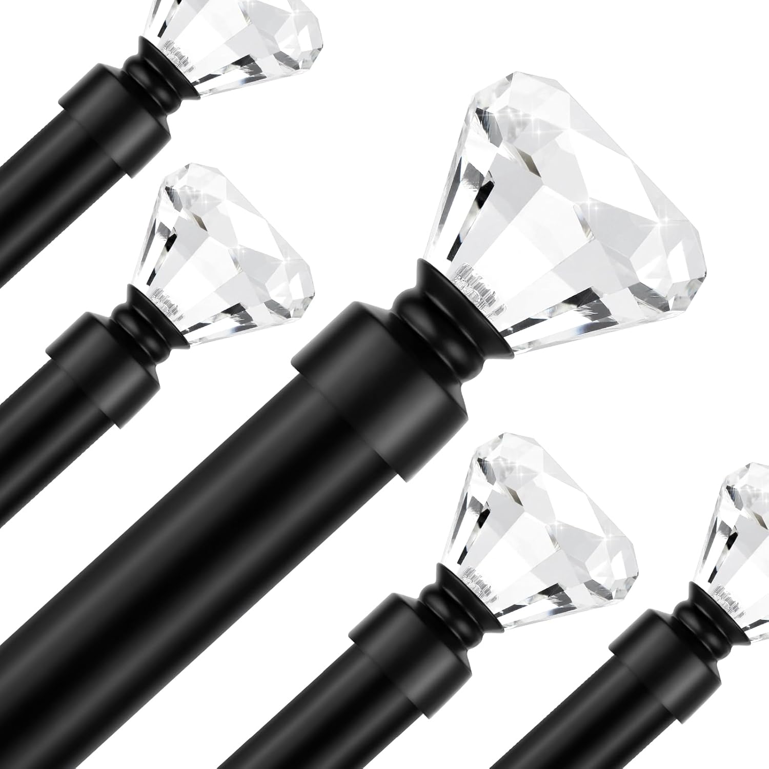 Black Curtain Rods With Crystal Diamond Finials 1 Inch Diameter