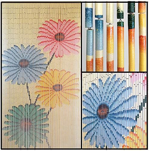 Wood Beaded Curtain - 90 Strands - Boho Door Beads - Handmade Hand Painted
