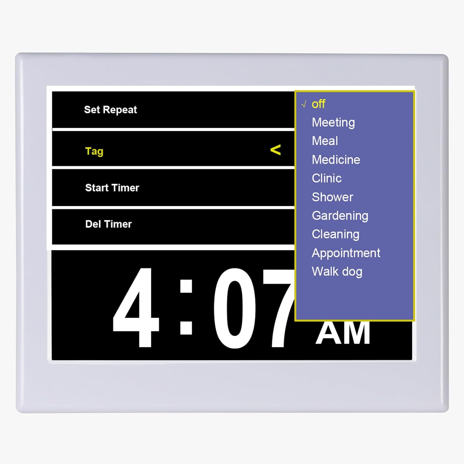 Digital Day Date Time Clock for Seniors with Medication Reminders