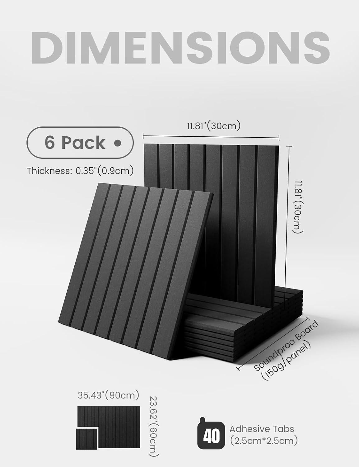 6 Pack Large Felt Bulletin Board Tiles 36x24 Black