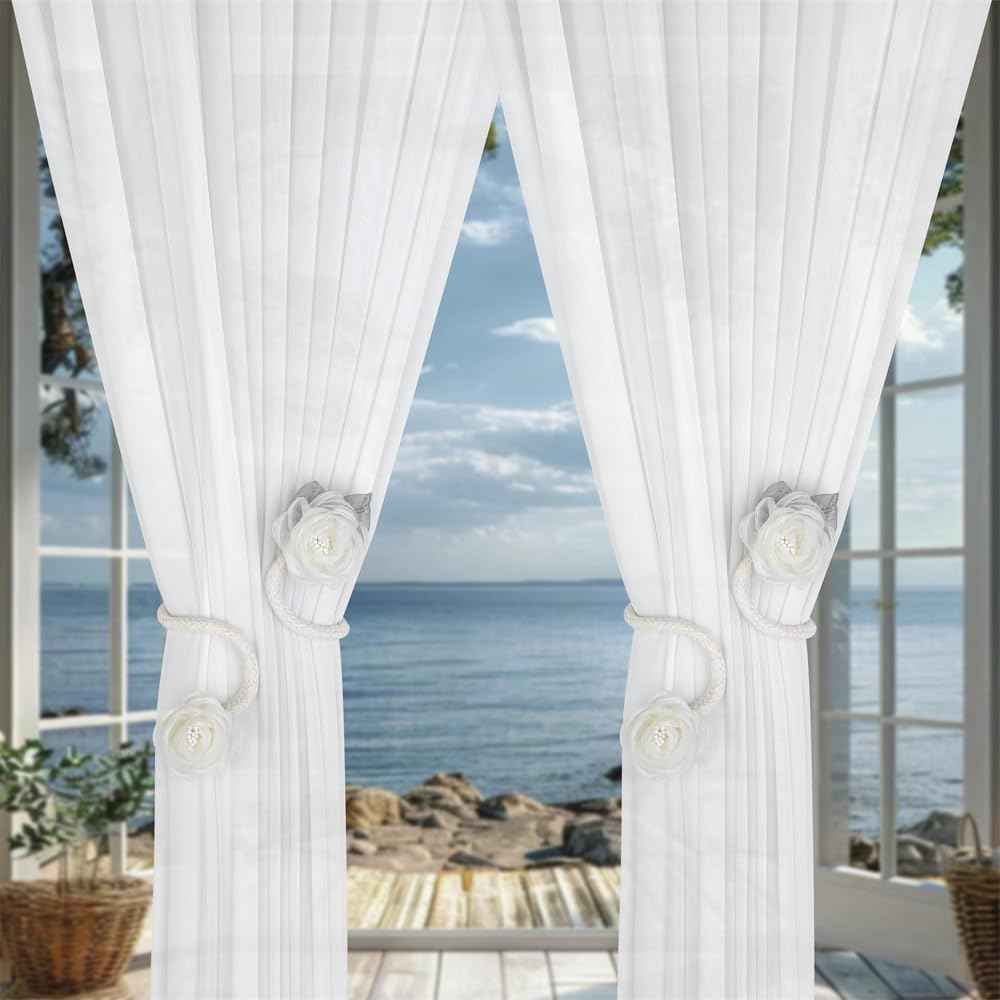 Handmade Artificial Rose Flower Curtain Holdbacks - Beige