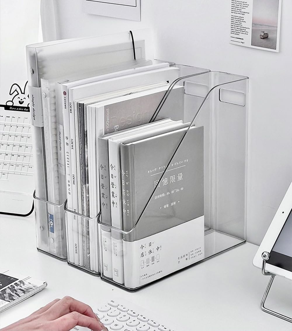 Acrylic Magazine Holder 2PCS Clear Book Organizer with 3pcs Silicone Bookmarks