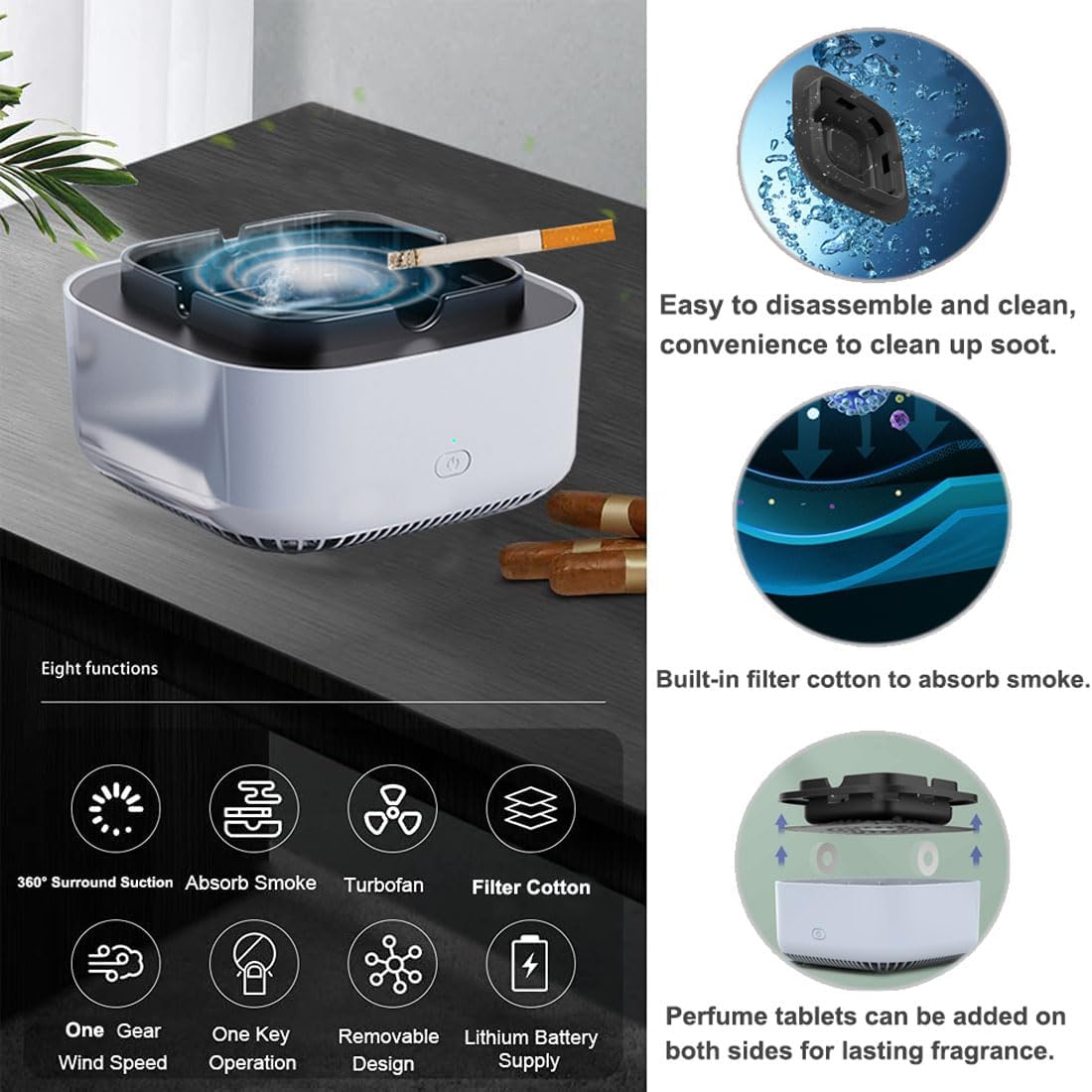 BAORSAPY Smokeless Ashtray 2 in 1 Air Purifier