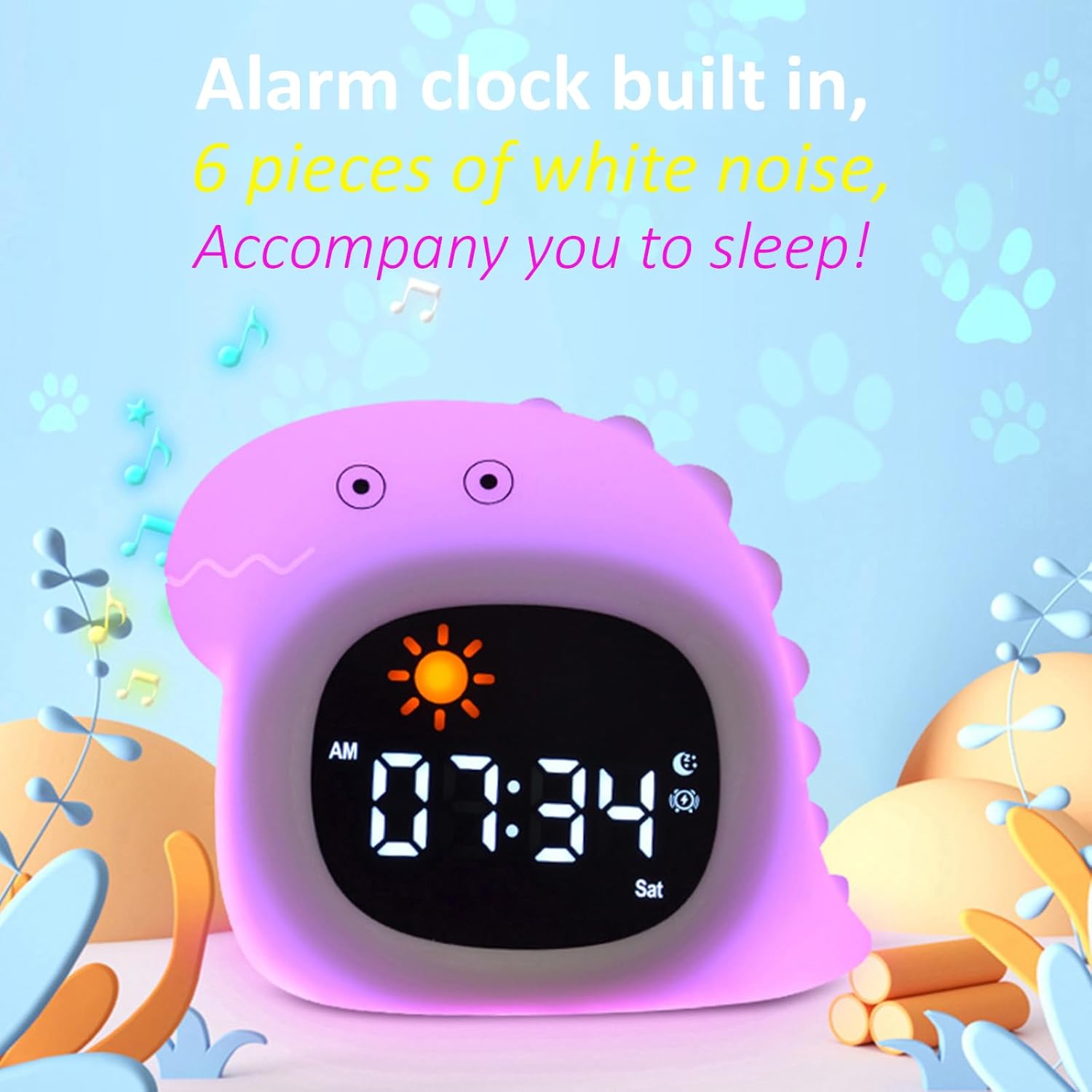Cute Animal Alarm Clock with Night Light and White Noise