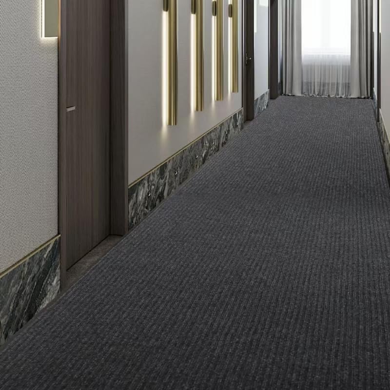 3x10ft Grey Brushed Entryway Rug with Rubber Backing