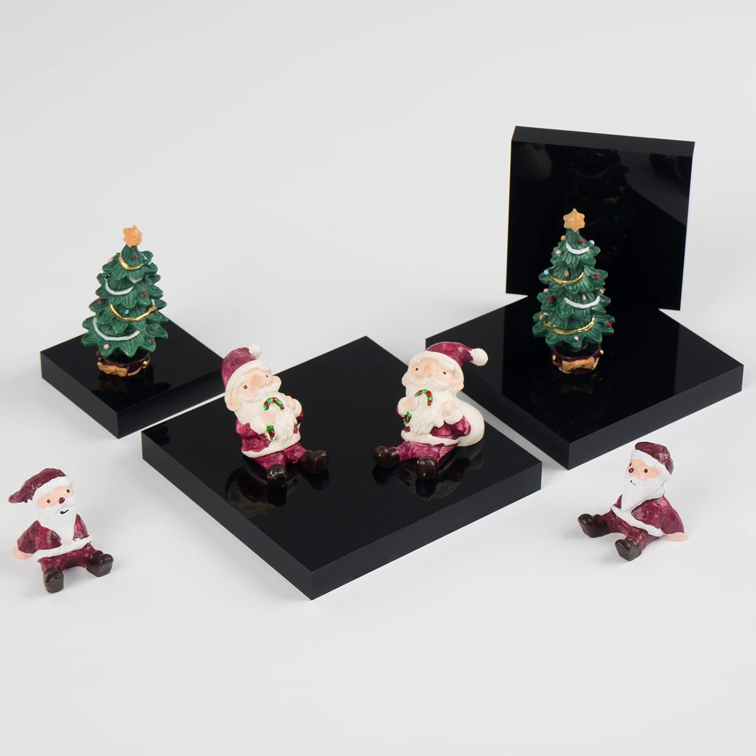 4Pcs Acrylic Square Display Stand Black Polished Cube Jewelry Showcase