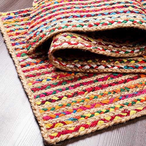 Hausattire Bohemian Braided Runner Rug 2x6 Multi Color