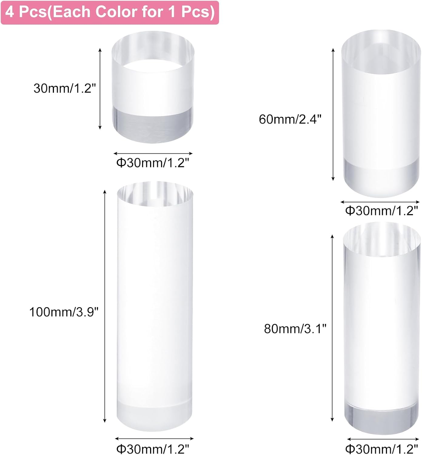 Uxcell 4pcs Acrylic Cylinder Display Blocks Clear Jewelry Stand