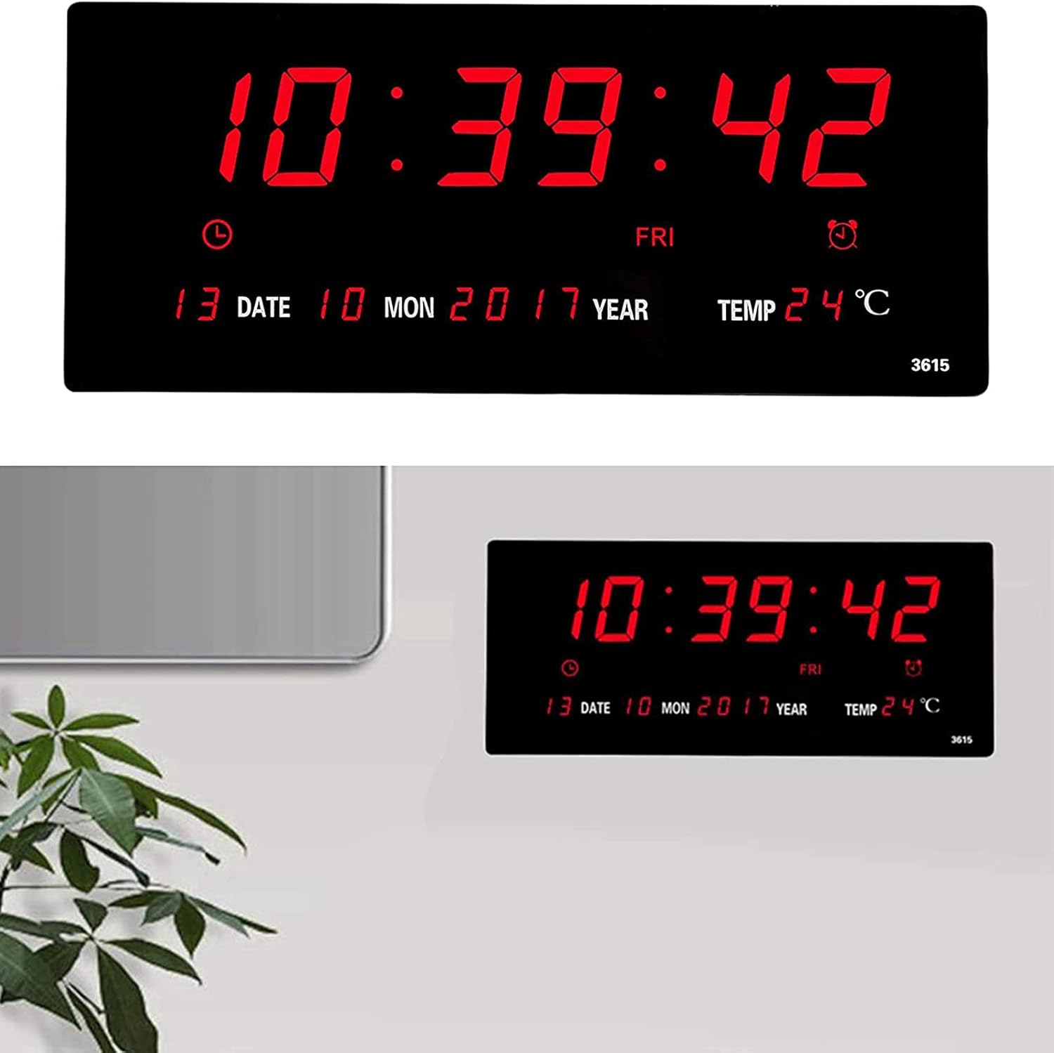 LED Wall Clock with Digital Display and Alarm Features