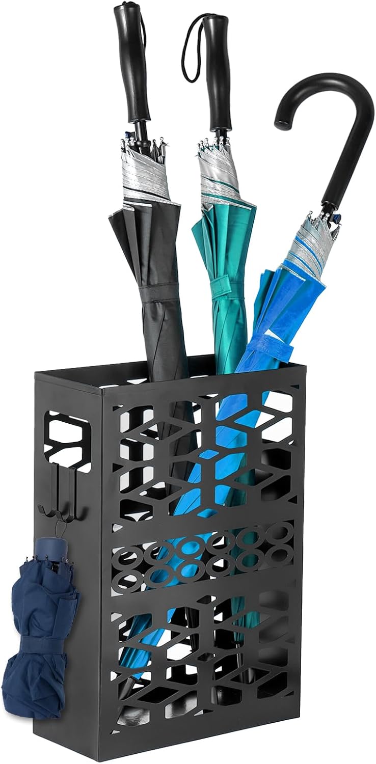 ZENFUN Metal Umbrella Holder with 2 Hooks Black
