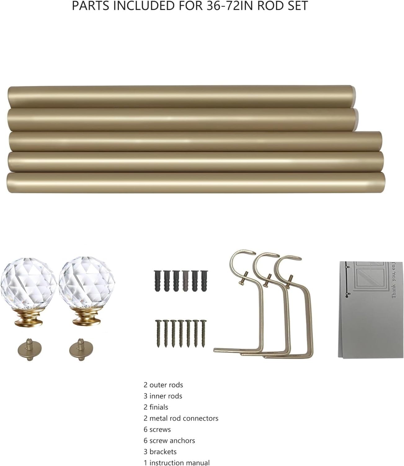 1 Inch Adjustable Curtain Rod with Crystal Diamond Ball Finials Gold