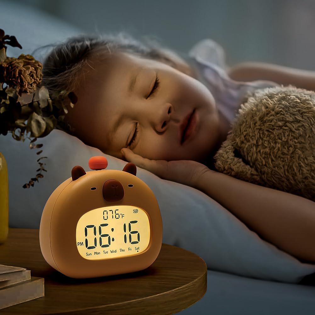 Capybara Kids Alarm Clock with Night Light and 3 Alarm Modes