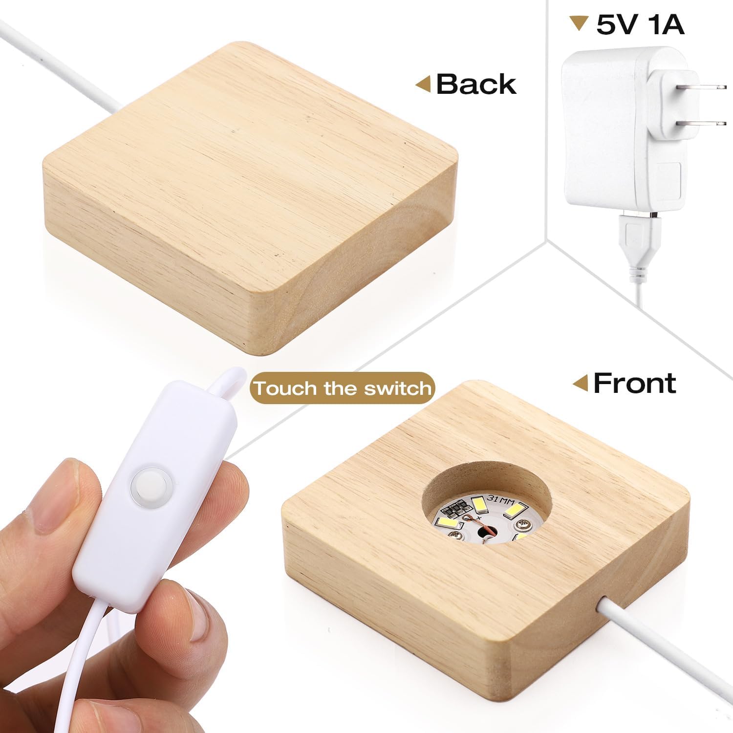 FACMOGU Wooden LED Display with Power Adapter and USB Cable