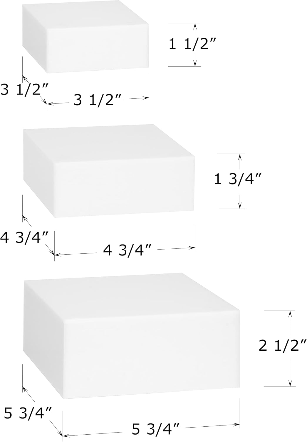 Red Co Glossy White Small Acrylic Cubic Display Riser Stands - 3 Pack