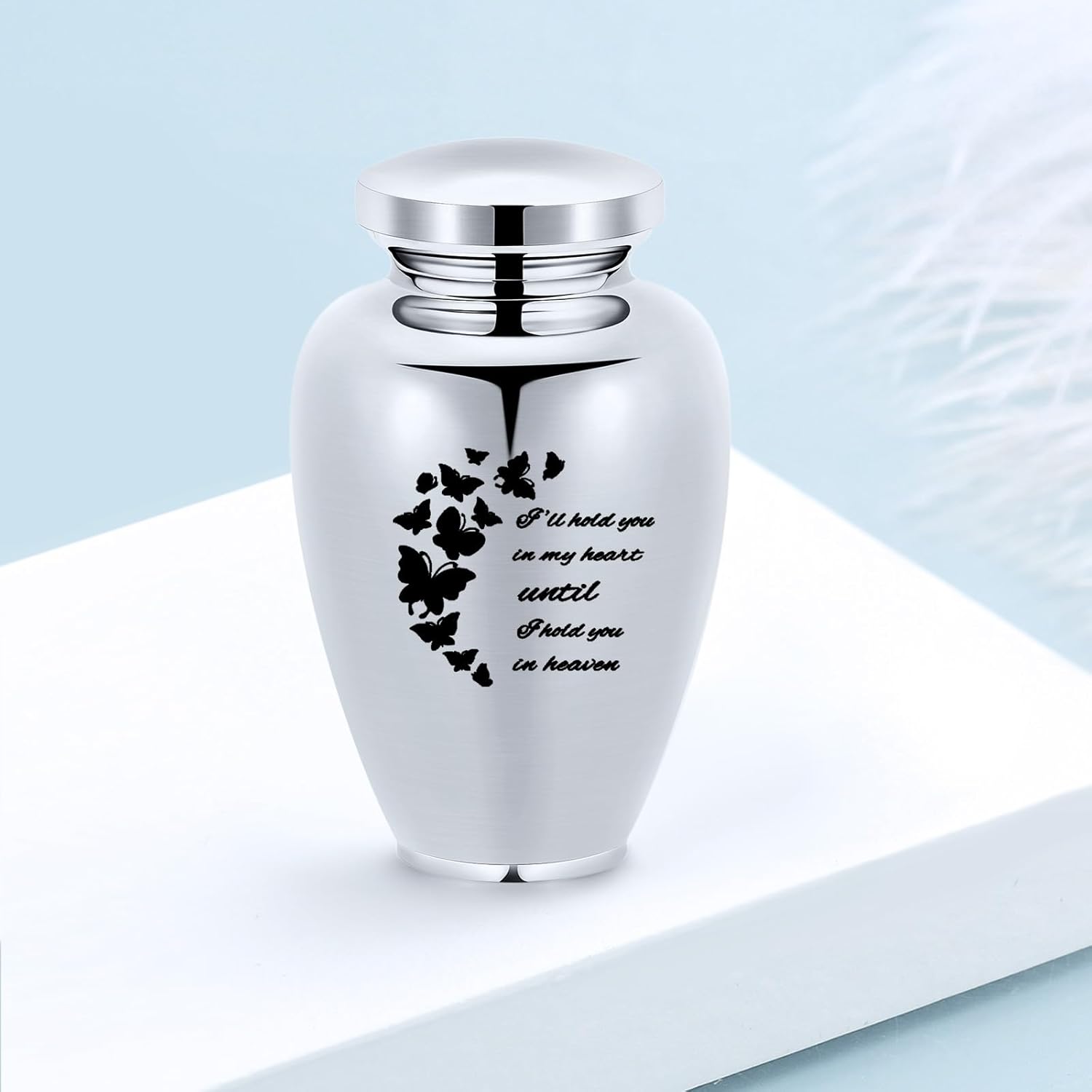 Imrsanl Cremation Urn for Human Ashes Stainless Steel Engraved Butterfly Keepsake Urn
