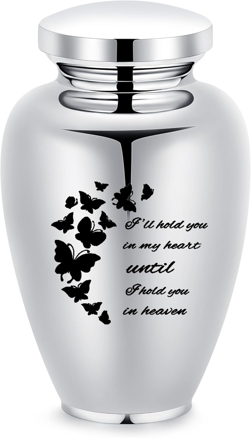 Imrsanl Cremation Urn for Human Ashes Stainless Steel Engraved Butterfly Keepsake Urn