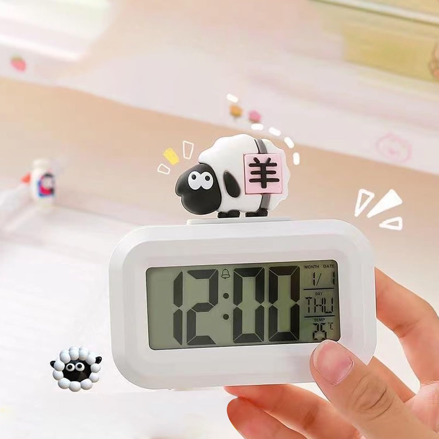 Cute Pink Pig White Sheep Shape Digital Alarm Clock
