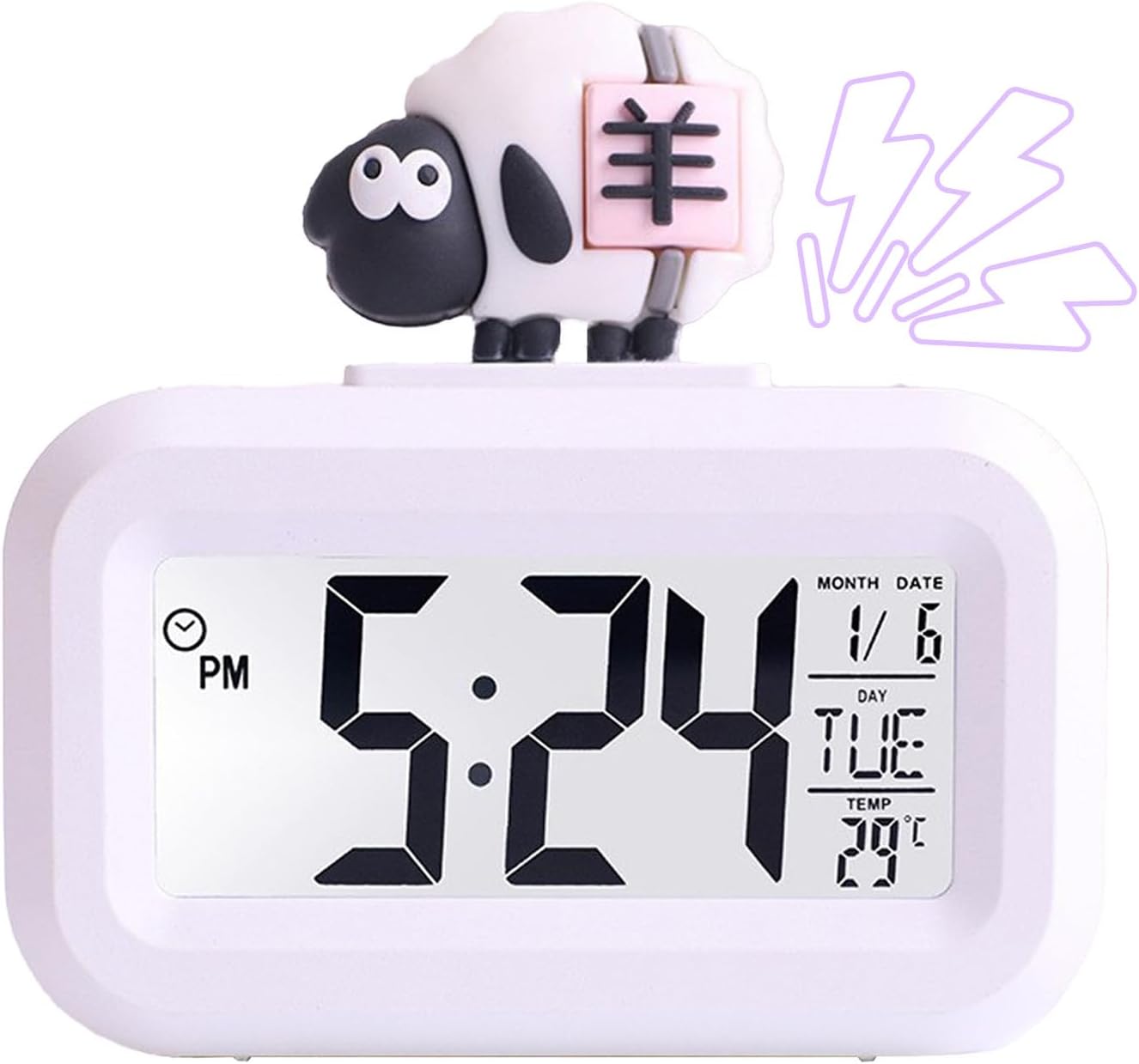 Cute Pink Pig White Sheep Shape Digital Alarm Clock
