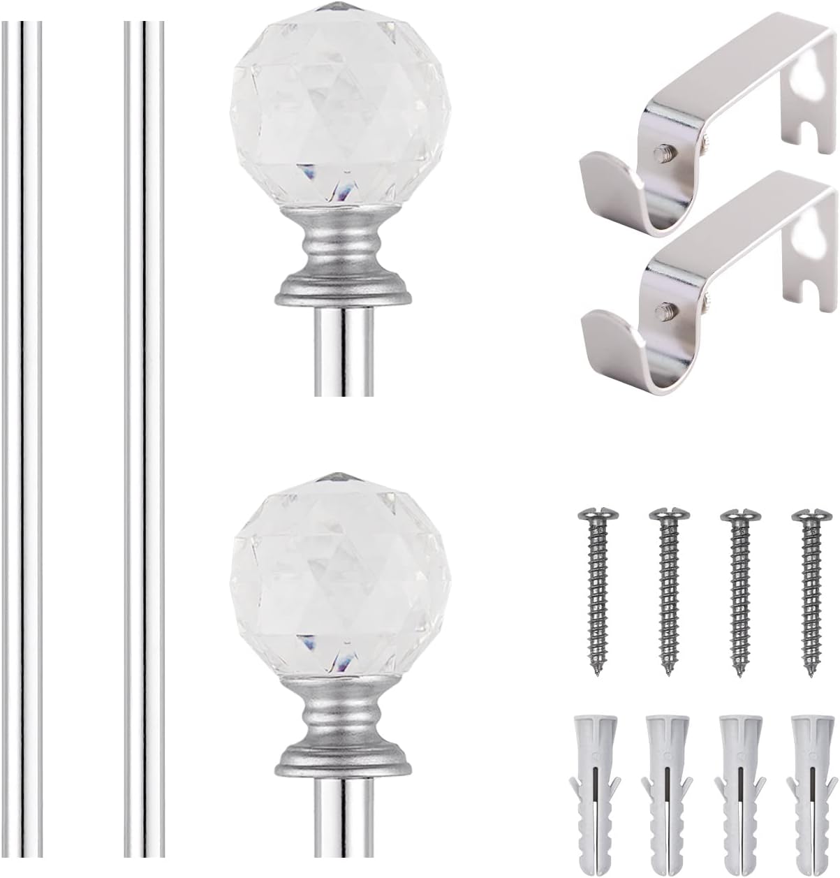 BOOM JOG Acrylic Ball Finials Curtain Rod Set Chrome 28-48 Inch