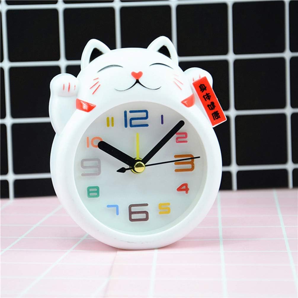 BESPORTBLE Lucky Cat Desk Clock Alarm Clock White