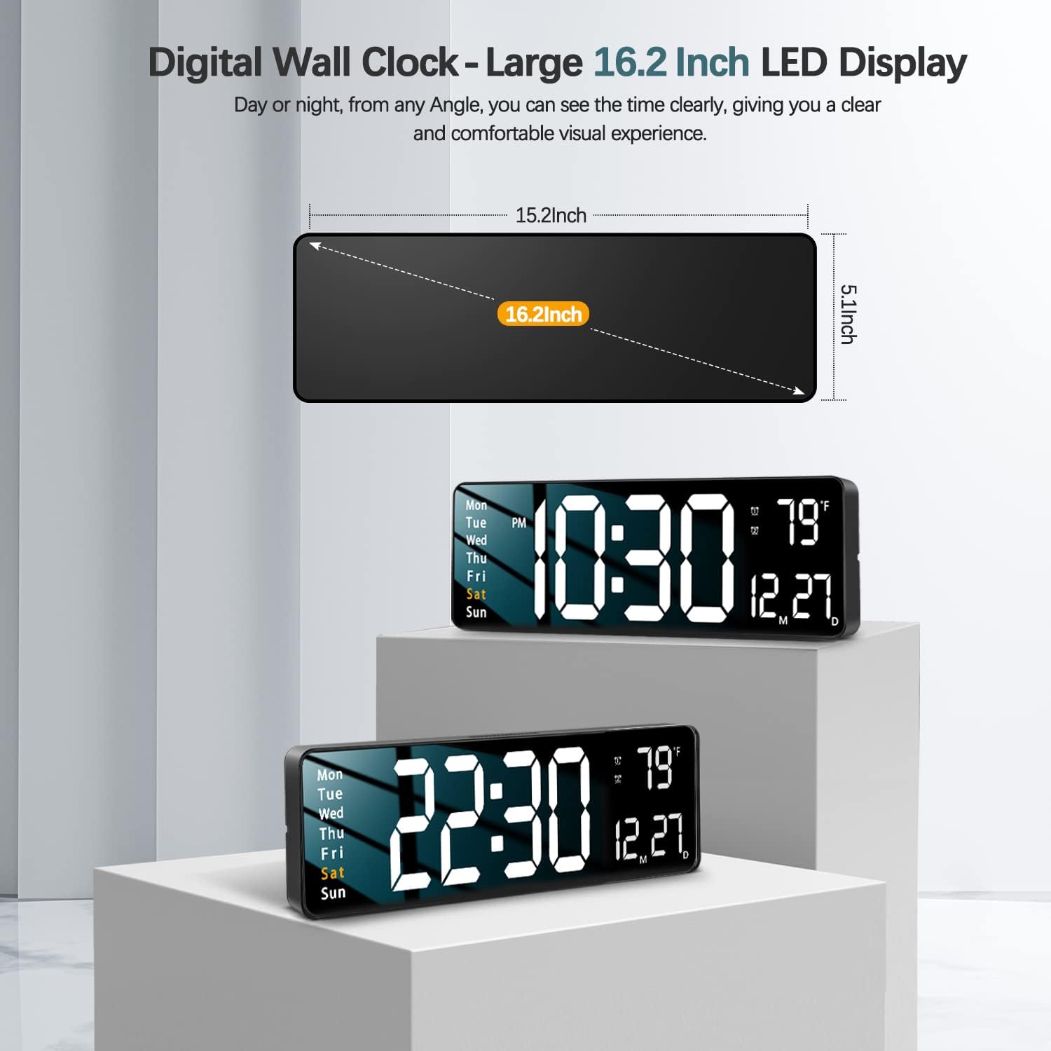 JoFomp 16 Inch Digital Wall Clock with Remote Control