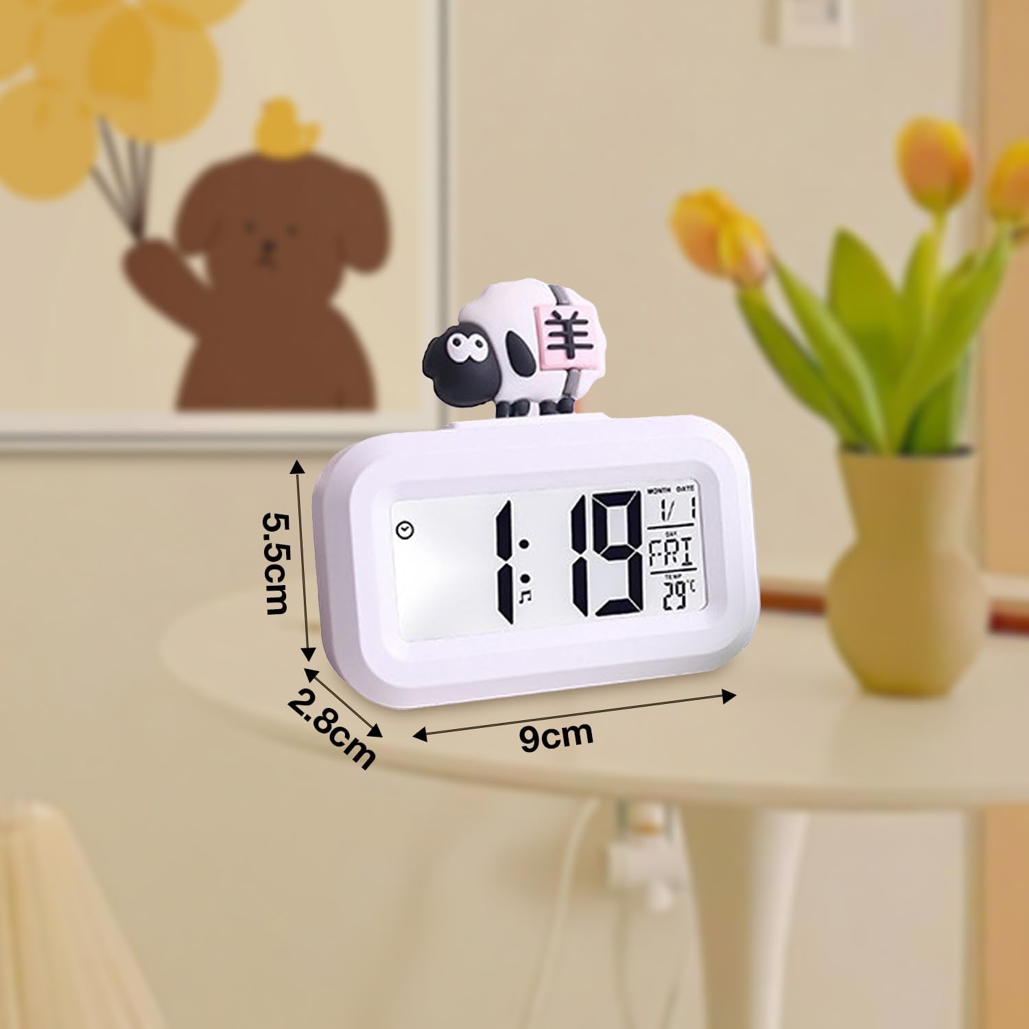 Cute Pink Pig White Sheep Shape Digital Alarm Clock
