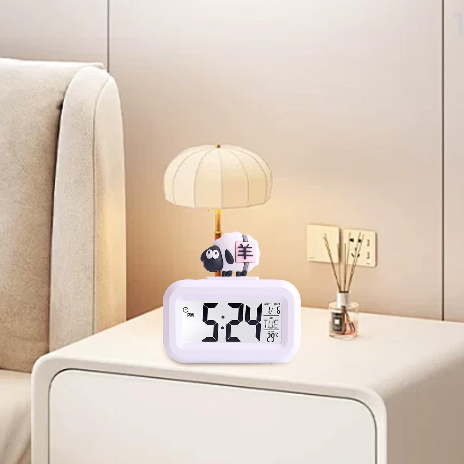 Cute Pink Pig White Sheep Shape Digital Alarm Clock