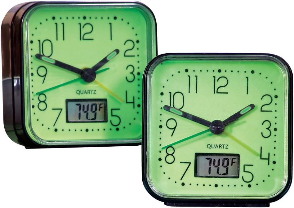 Collections Etc Glow in The Dark Alarm Clocks Set of 2 Black