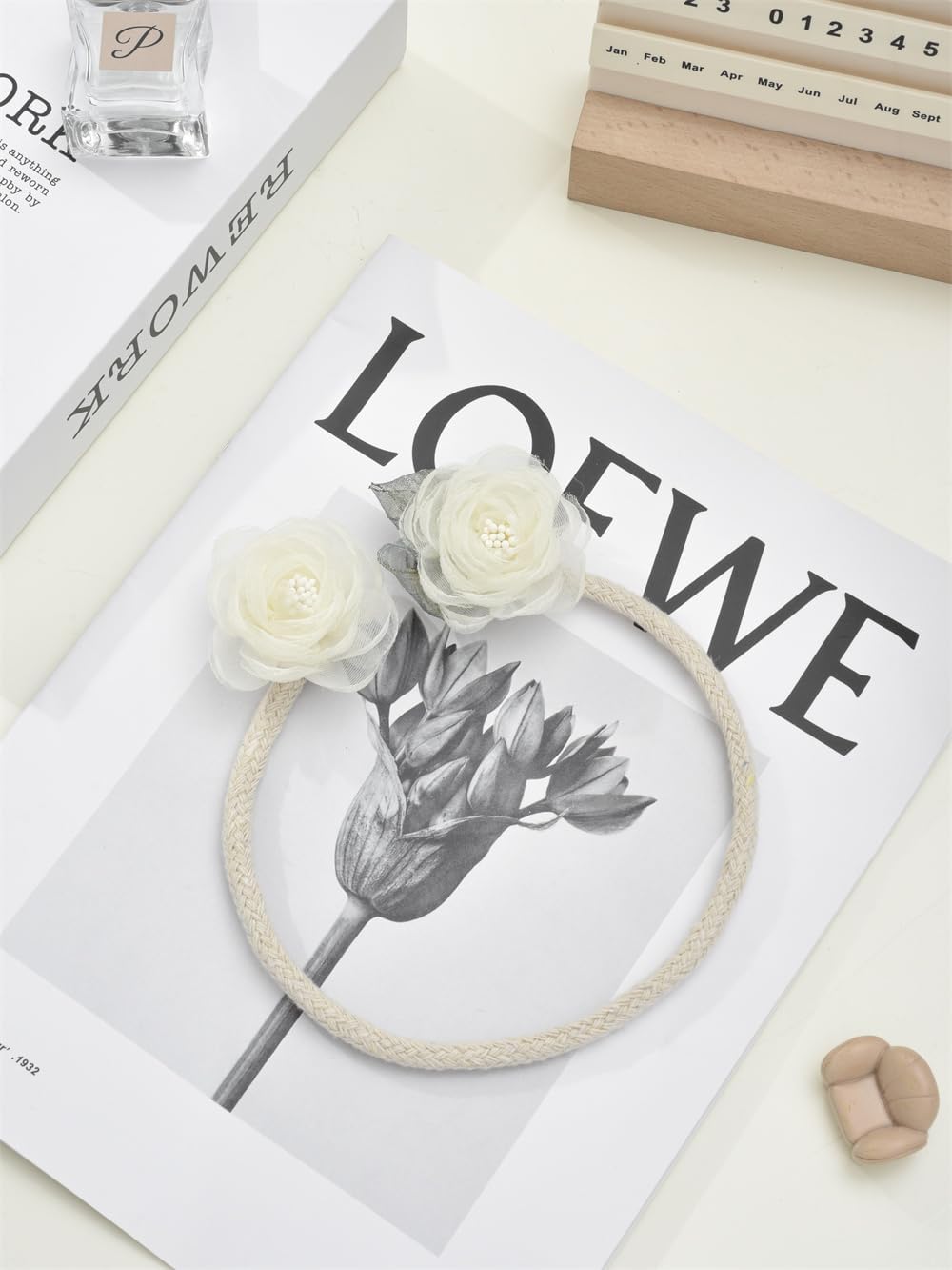 Handmade Artificial Rose Flower Curtain Holdbacks - Beige