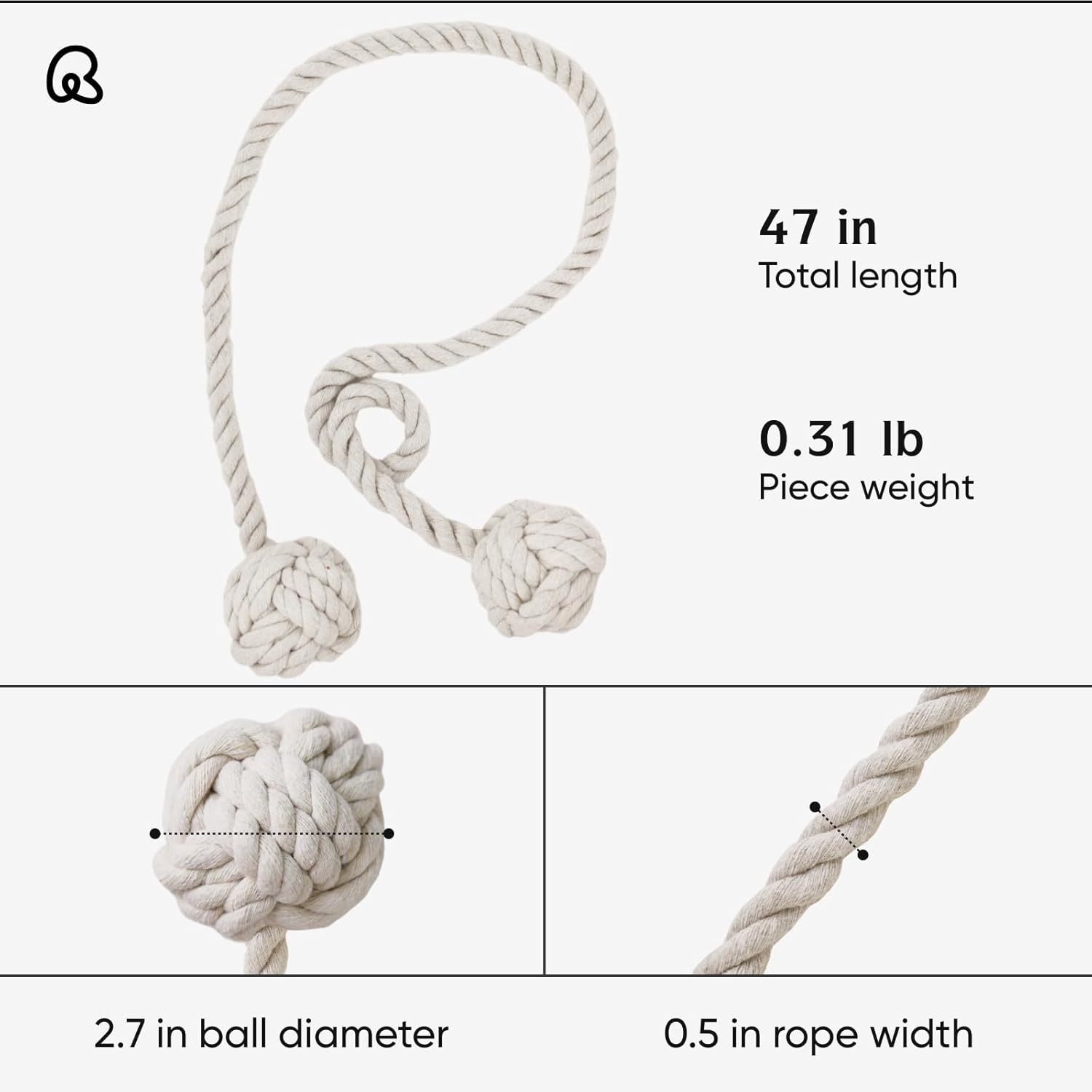 Remunkia 2 Piece Boho Curtain Tiebacks with Rope and Balls