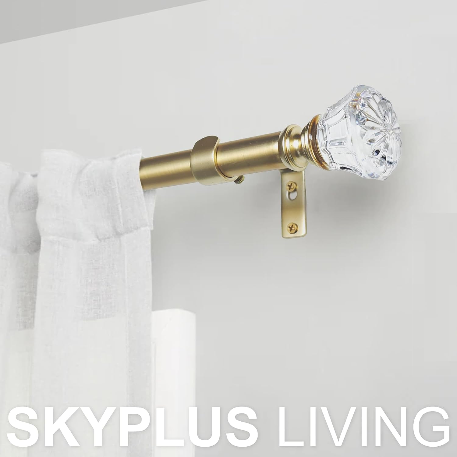 Gold Curtain Rod Set with Crystal Diamond Finials 36-72 Inch