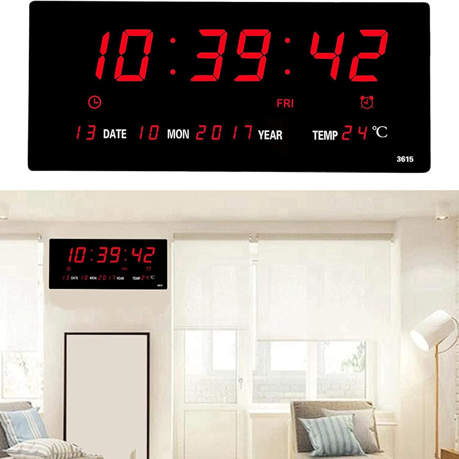 LED Wall Clock with Digital Display and Alarm Features