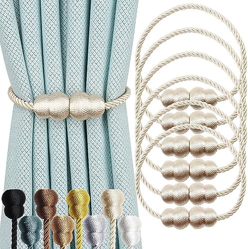 Hangtty Magnetic Curtain Tiebacks 6 Pack Beige