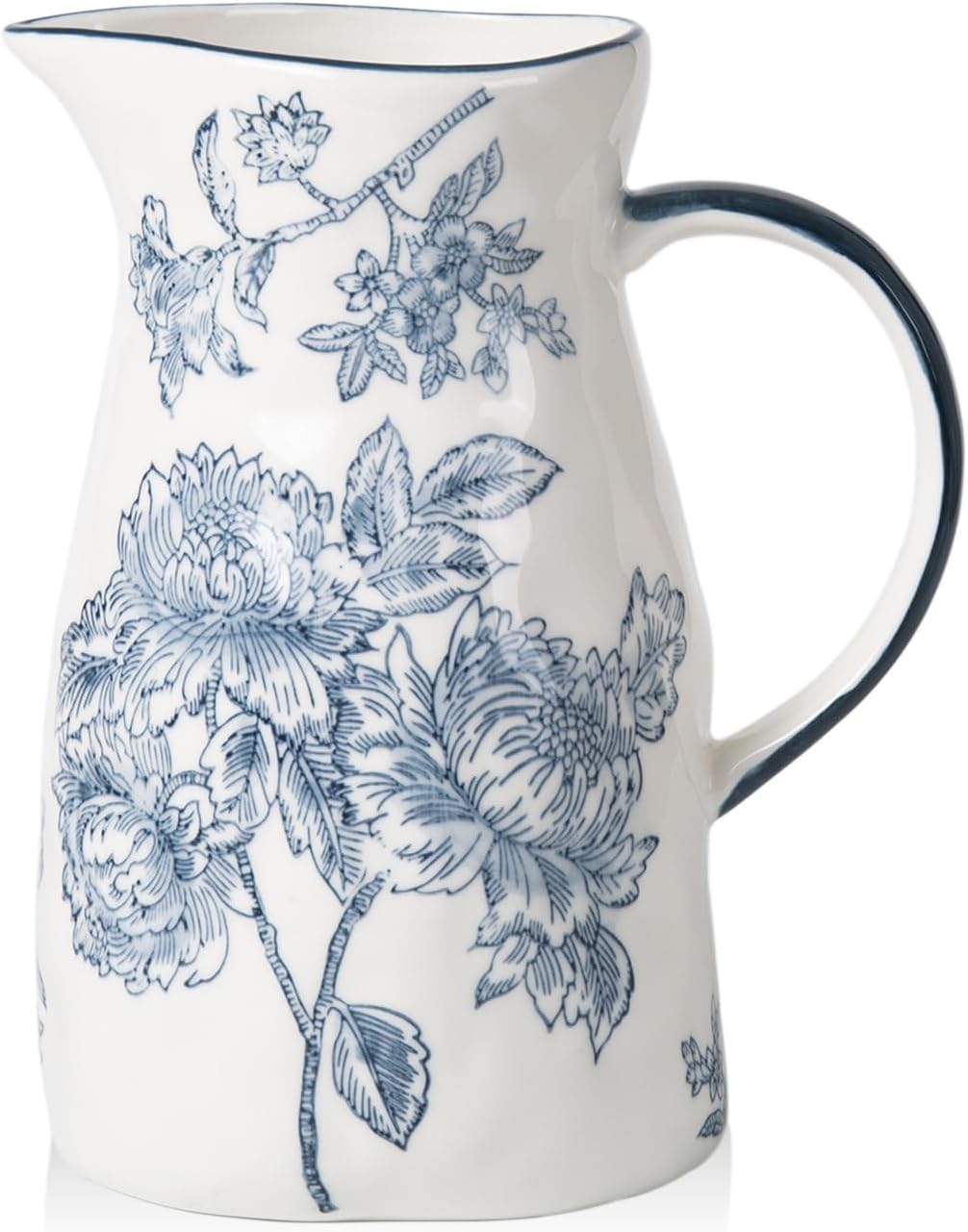 Classic Ceramic Pitcher Vase Blue and White Decor with Handle
