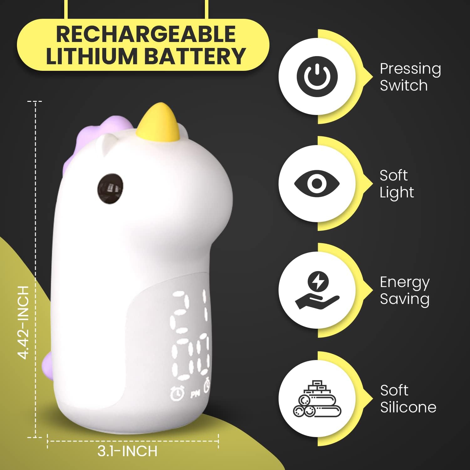 Rechargeable Unicorn Night Light with Clock Alarm