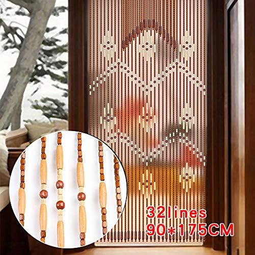 Wood Beaded Curtain 32 Lines Bohemian Door Divider Panel Coffee