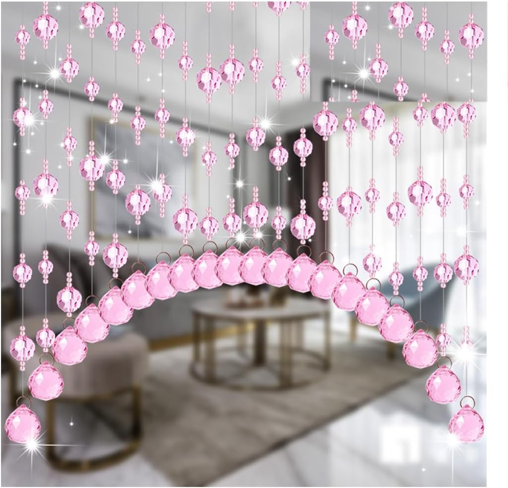 GVILTY Pink Crystals Beaded Curtain Arched Room Divider