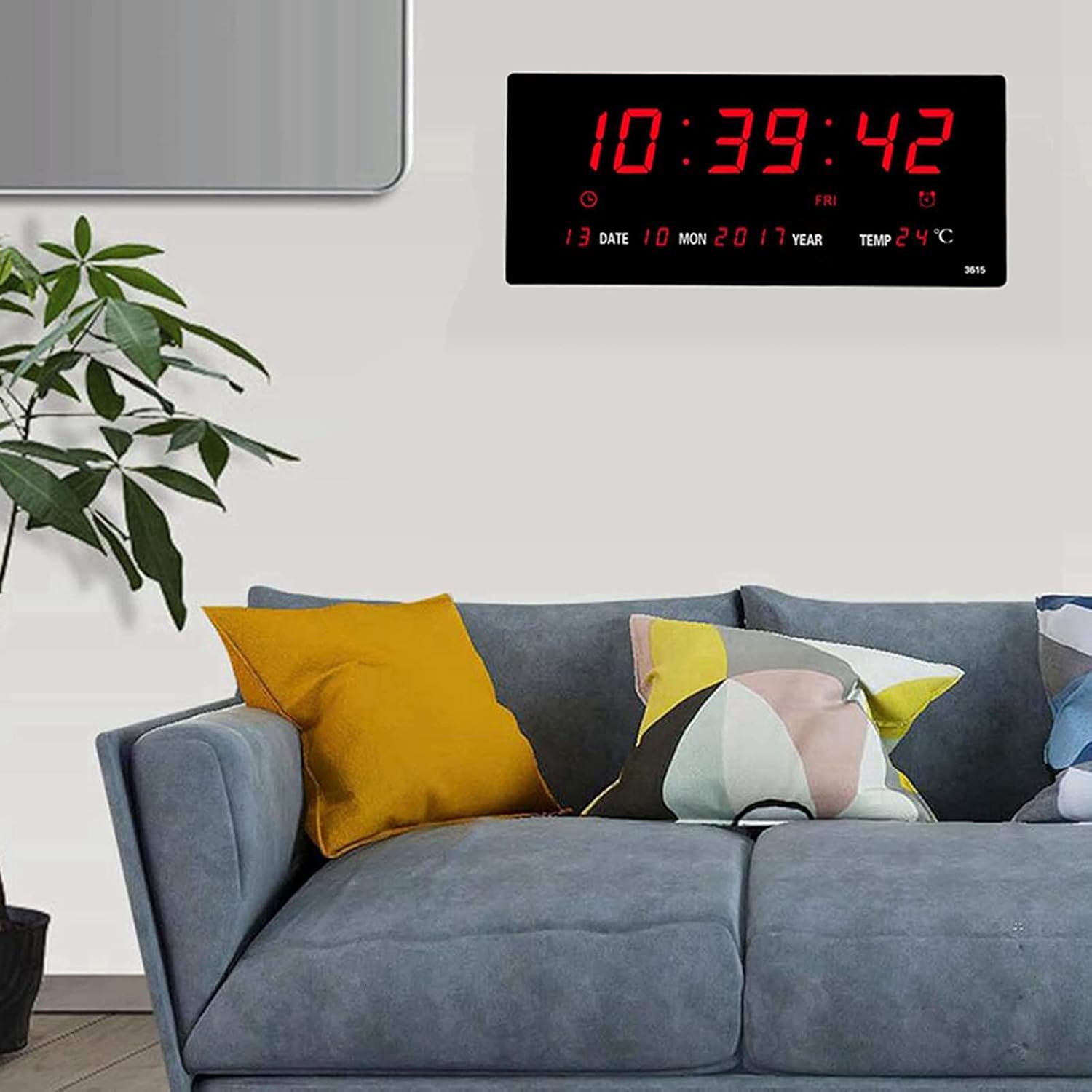 LED Wall Clock with Digital Display and Alarm Features