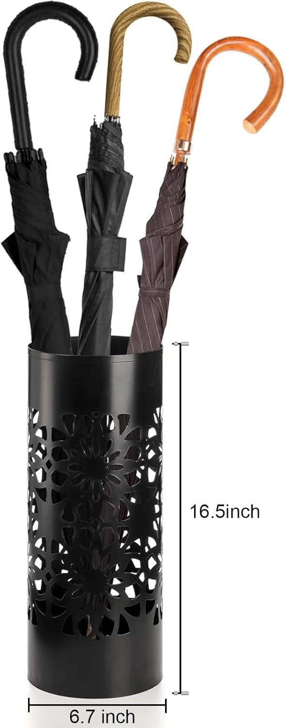 Bekith Metal Umbrella Stand Black Round Holder for Entryway Home Office