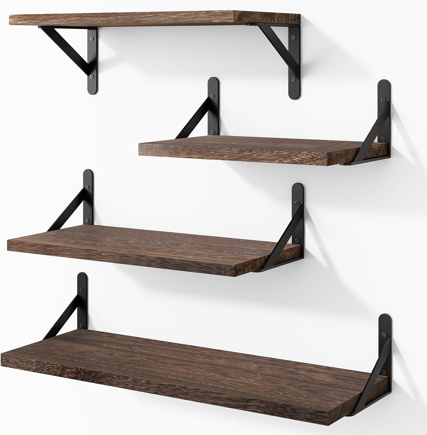 YGEOMER Floating Shelves Set of 4 Dark Brown Wall Shelves