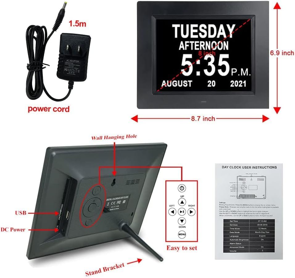 8 inch Digital Alarm Clock with 12 Alarms and Auto Dimming