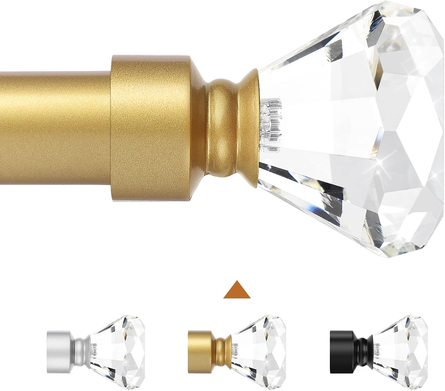 Knobelite Gold Single Rod Curtain Rod with Crystal Finials
