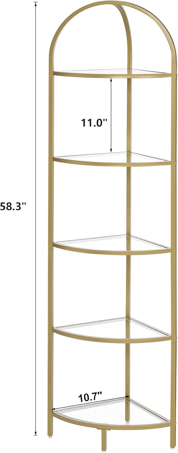 Homhedy 5-Tier Corner Shelf Stand with Gold Finish