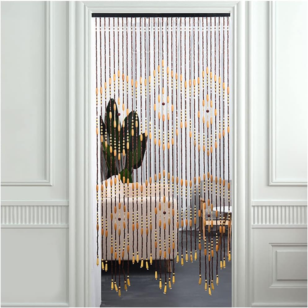 ZHOUXIAO Handcrafted Wood Beaded Curtain 90x175cm
